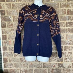VINTAGE Pendleton Navy with brown swirls Sweater/Cardigan Size Small